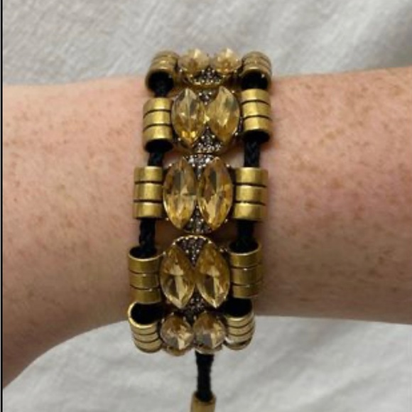 J. Crew Adjustable Gold & Black Metal, Crystal Bracelet - Picture 2 of 5
